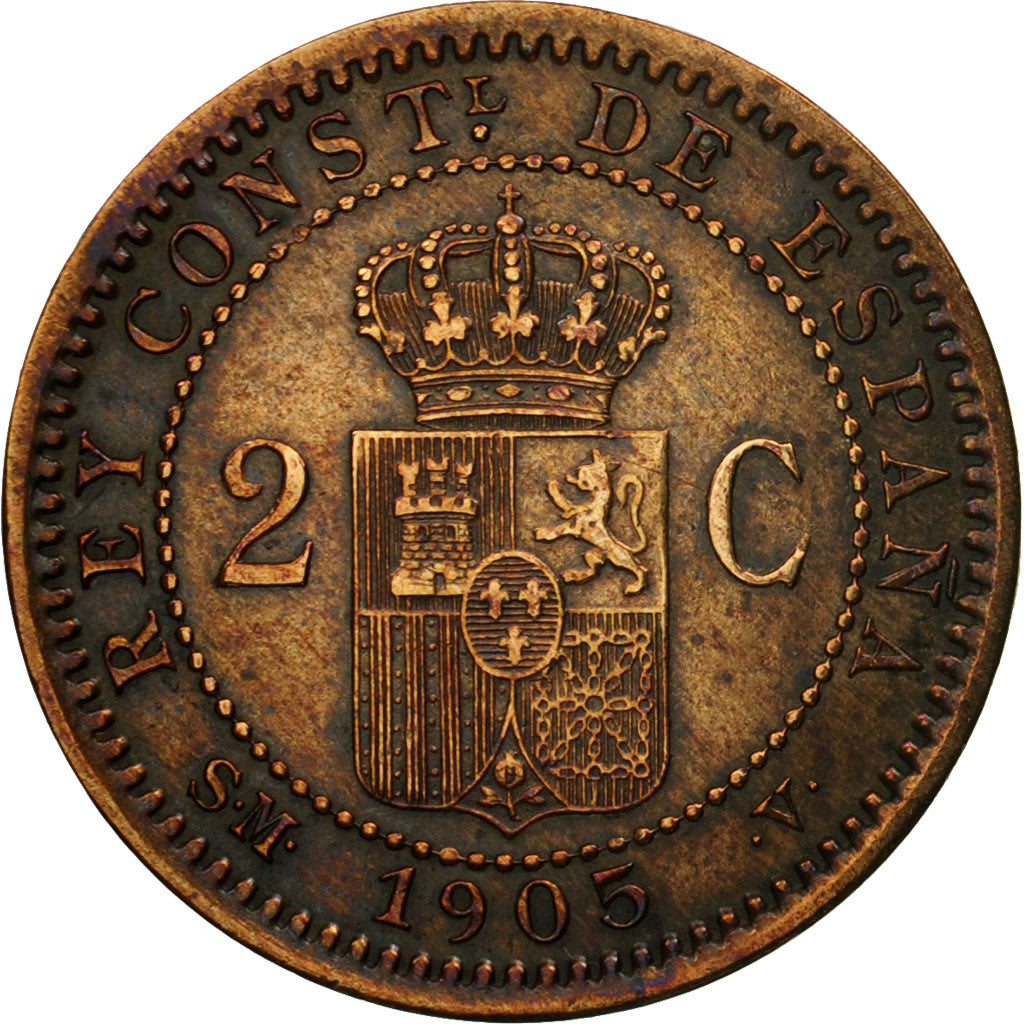 Moneta, Spagna, Alfonso XIII, 2 Centimos, 1905, Madrid, MB+, Rame, KM:722