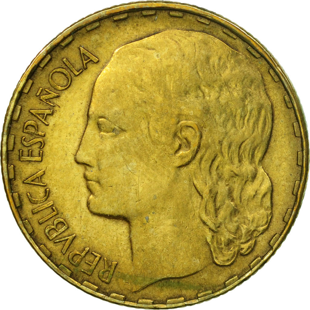 Moneta, Spagna, Peseta, 1937, MB+, Ottone, KM:755