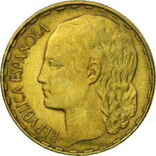 Moneta, Spagna, Peseta, 1937, MB+, Ottone, KM:755