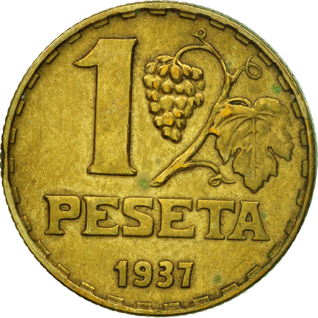 Moneta, Spagna, Peseta, 1937, MB+, Ottone, KM:755