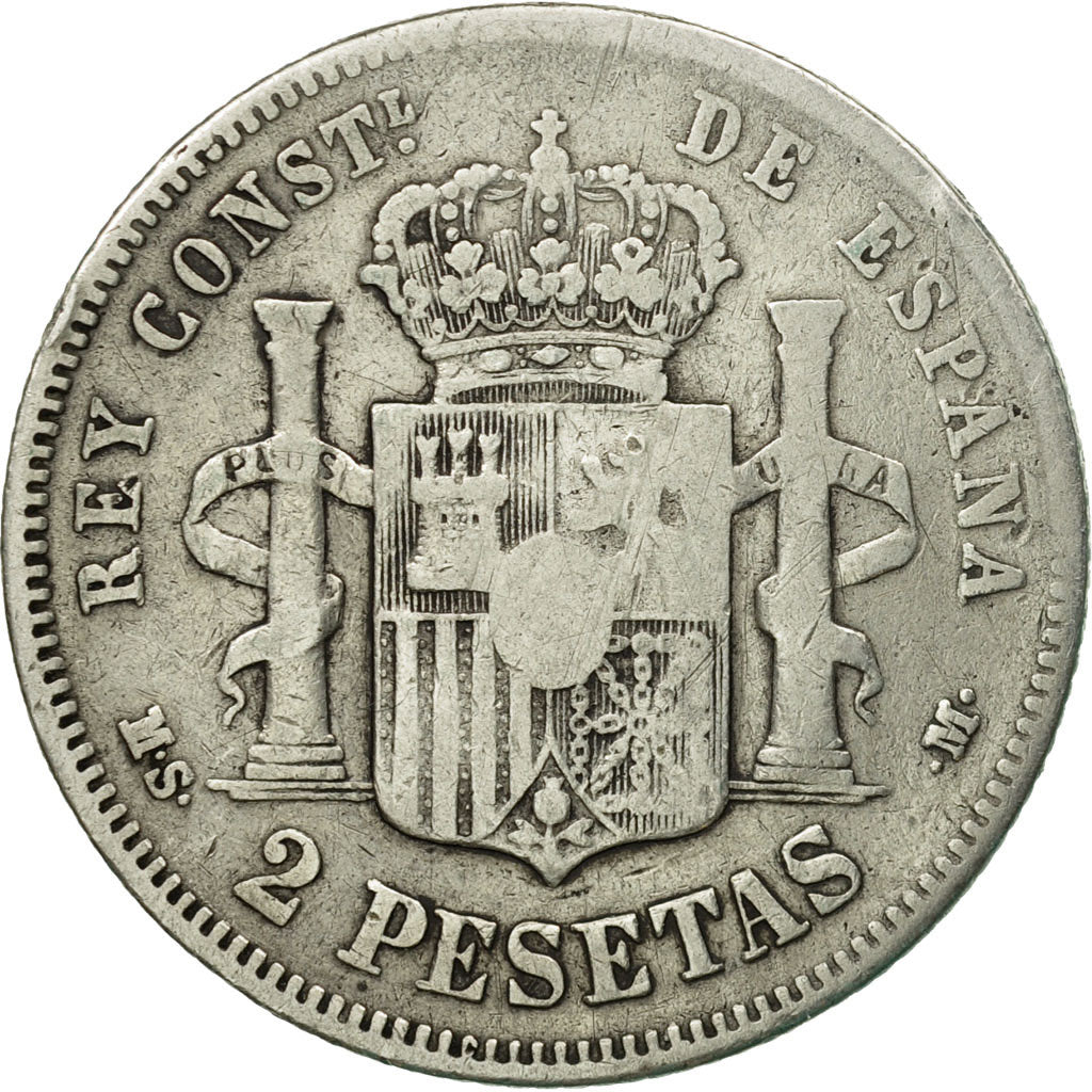 Moneda, España, Alfonso XII, 2 Pesetas, 1884, Madrid, BC+, Plata, KM:678.2