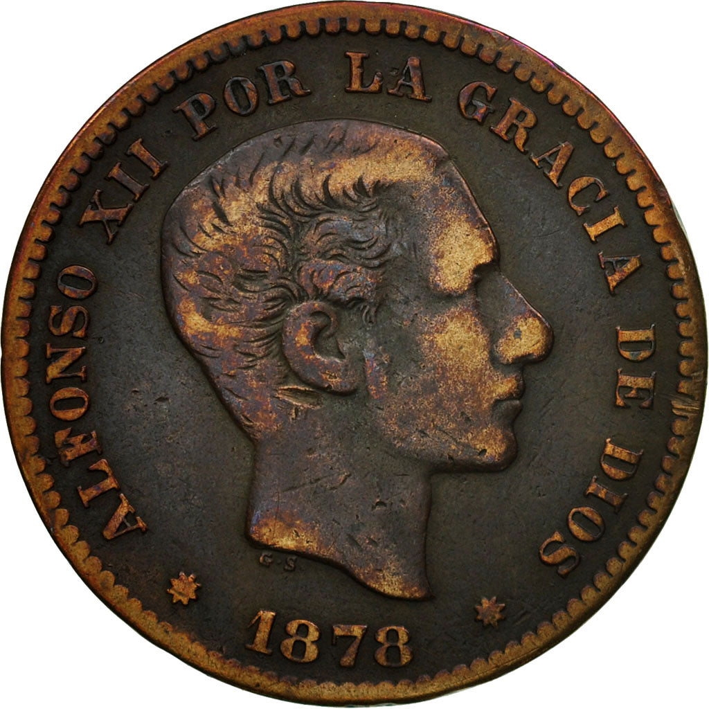 Coin, Spain, Alfonso XII, 5 Centimos, 1878, Madrid, VF(30-35), Bronze, KM:674