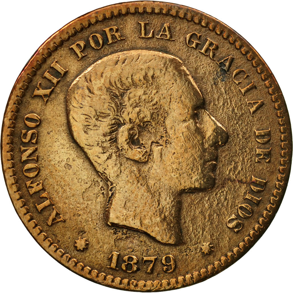 Coin, Spain, Alfonso XII, 5 Centimos, 1879, Madrid, AU(50-53), Bronze, KM:674