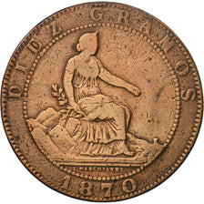 Moneta, Spagna, Provisional Government, 10 Centimos, 1870, Madrid, MB+, Rame