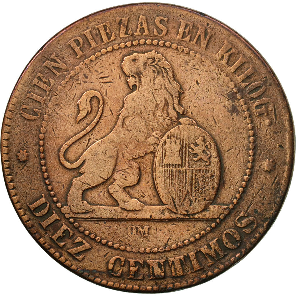 Moneta, Spagna, Provisional Government, 10 Centimos, 1870, Madrid, MB+, Rame