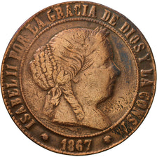 Coin, Spain, Isabel II, 5 Centimos, 1867, Madrid, VF(30-35), Copper, KM:635.1