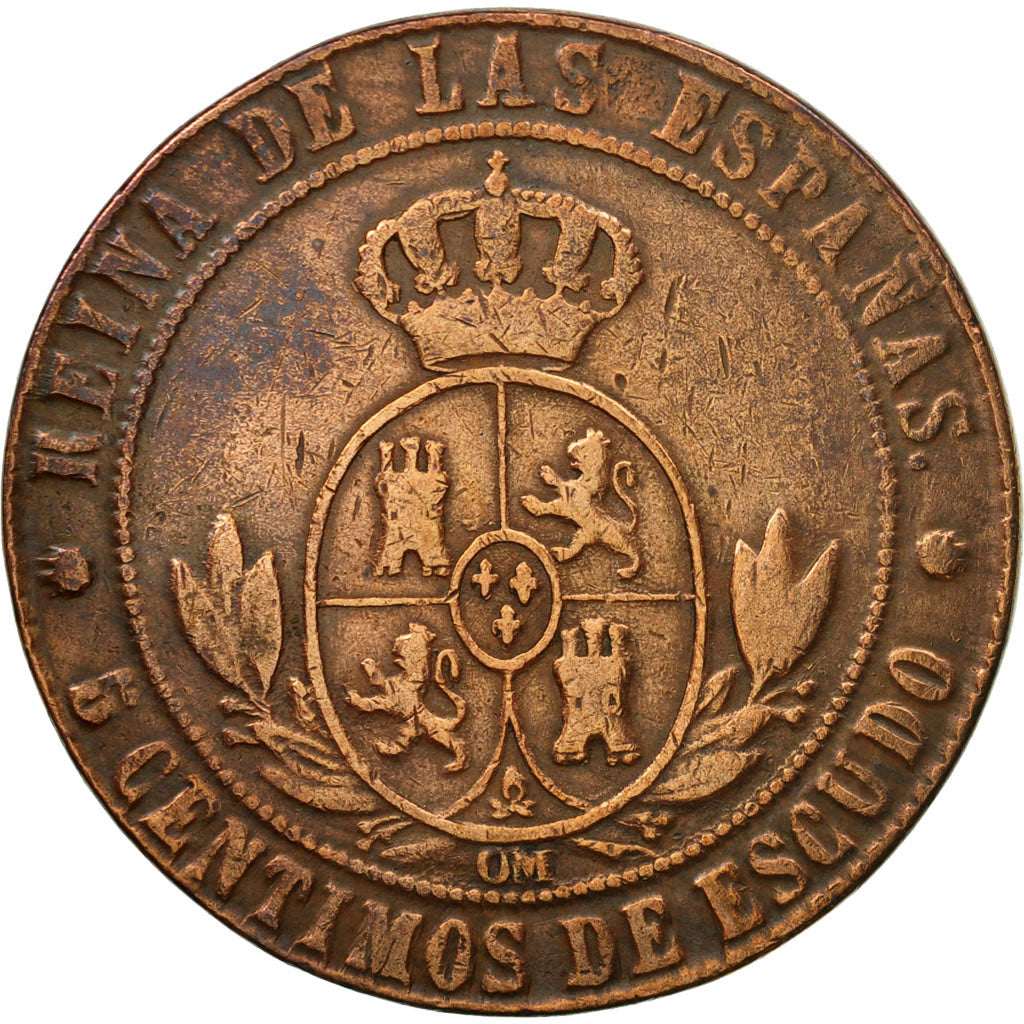 Coin, Spain, Isabel II, 5 Centimos, 1867, Madrid, VF(30-35), Copper, KM:635.1