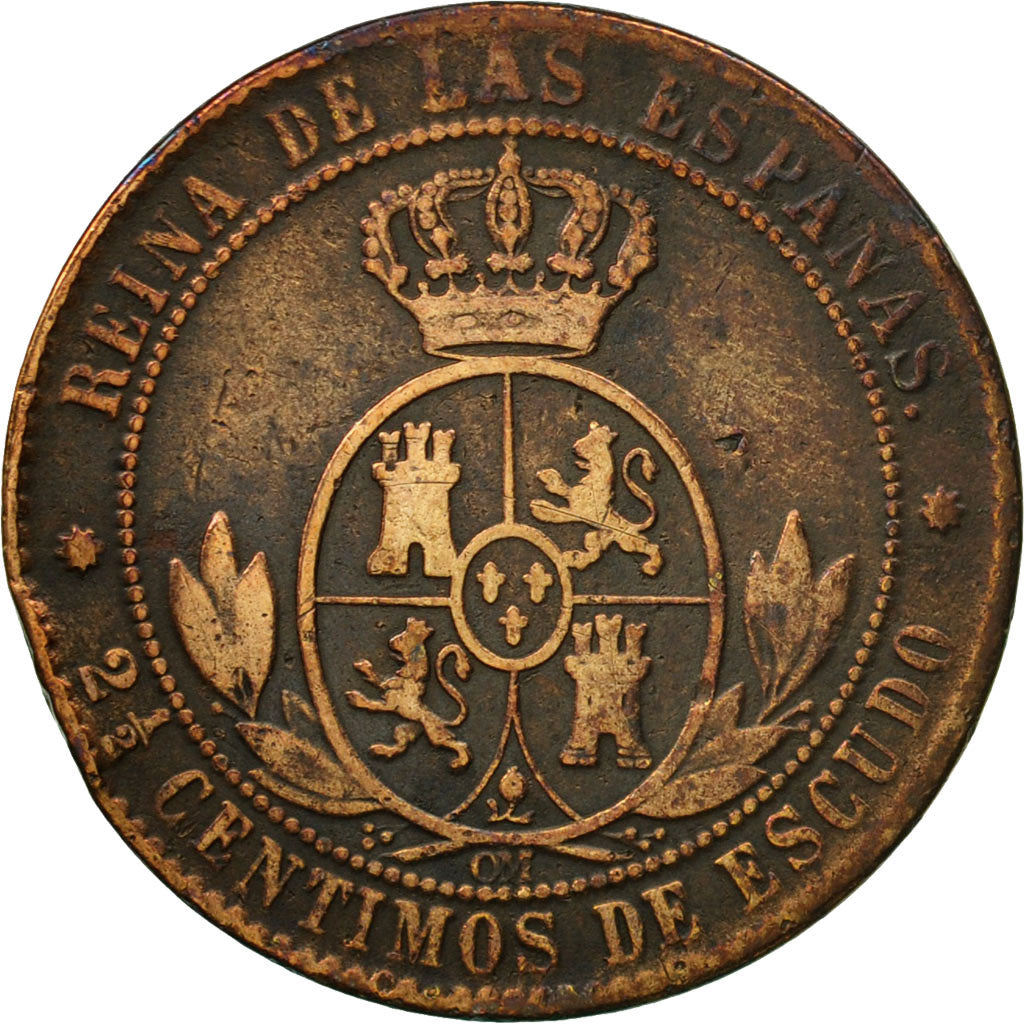 Moneta, Spagna, Isabel II, 2-1/2 Centimos, 1868, Madrid, MB+, Rame, KM:634.1