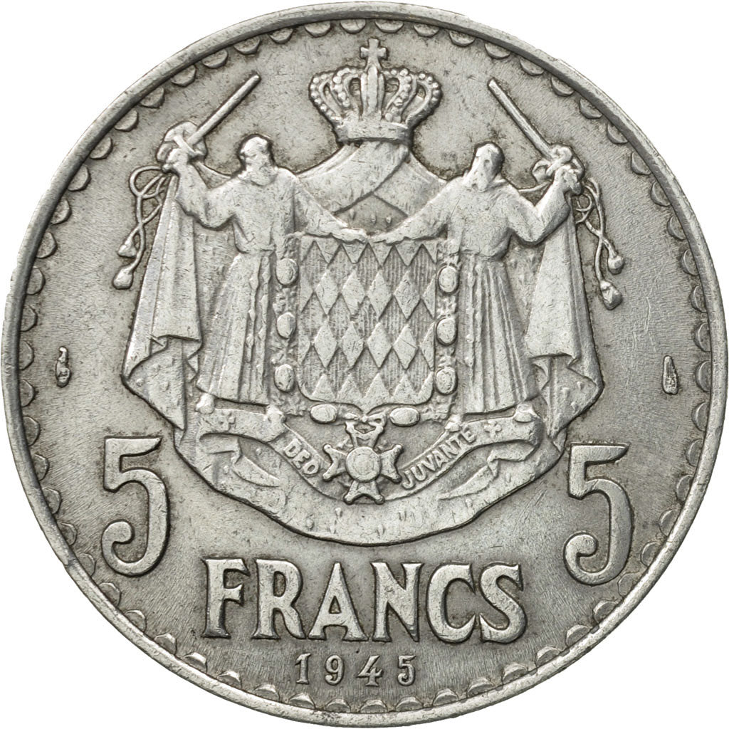 Munten, Monaco, Louis II, 5 Francs, 1945, Poissy, FR+, Aluminium, KM:122