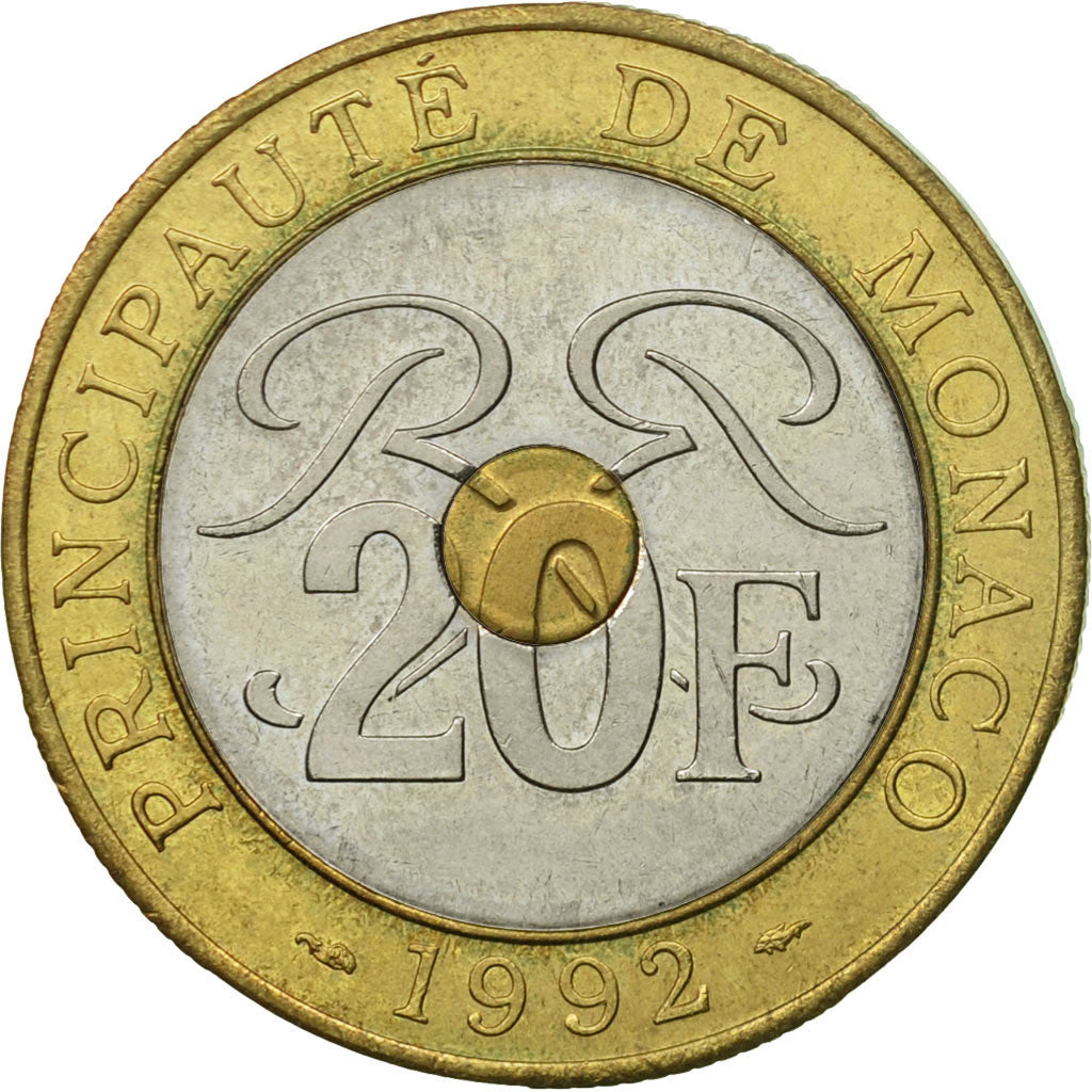 Moneta, Monaco, Rainier III, 20 Francs, 1992, BB, Tri-metallico, KM:165