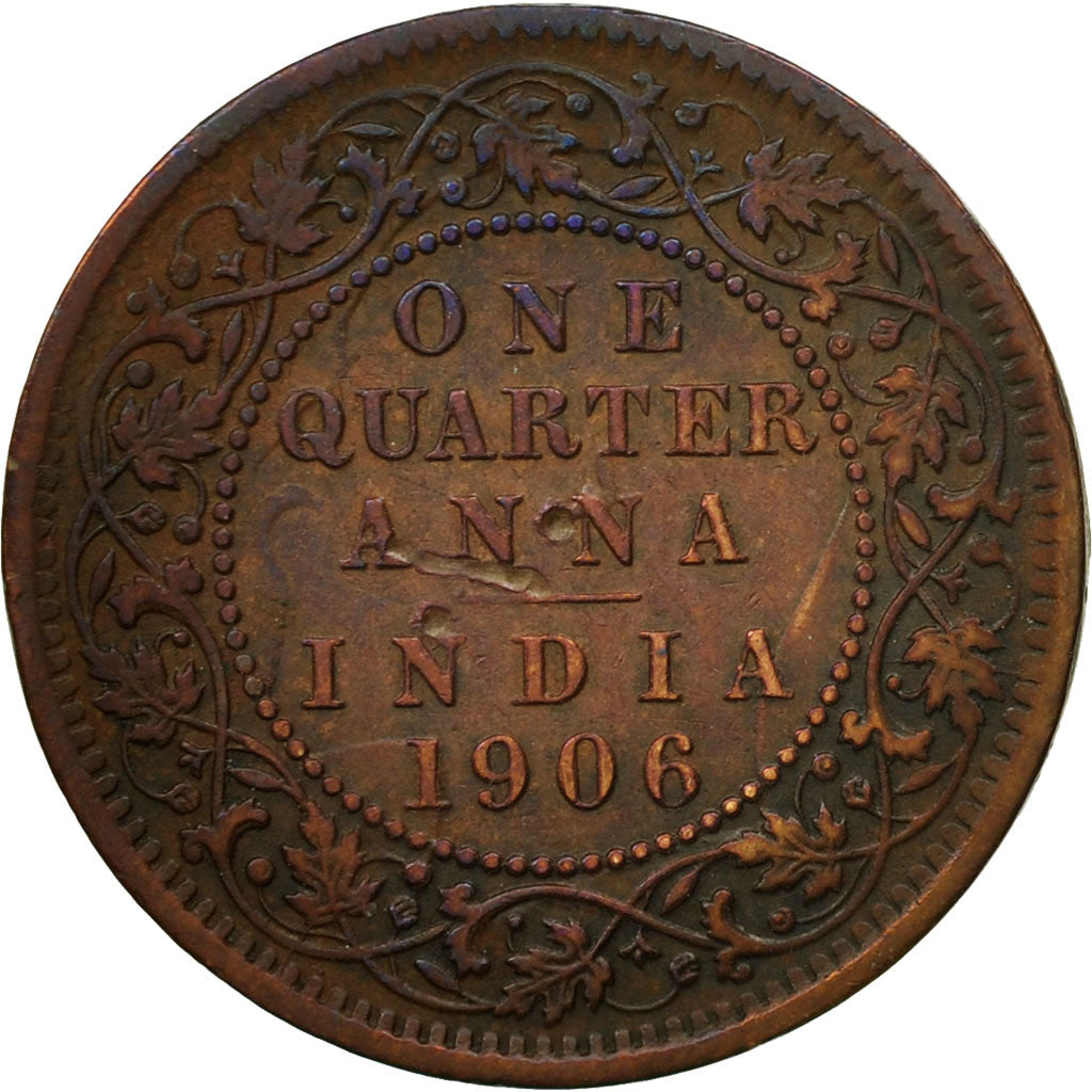 Munten, INDIA-BRITS, Edward VII, 1/4 Anna, 1906, Calcutta, ZF, Bronze, KM:502