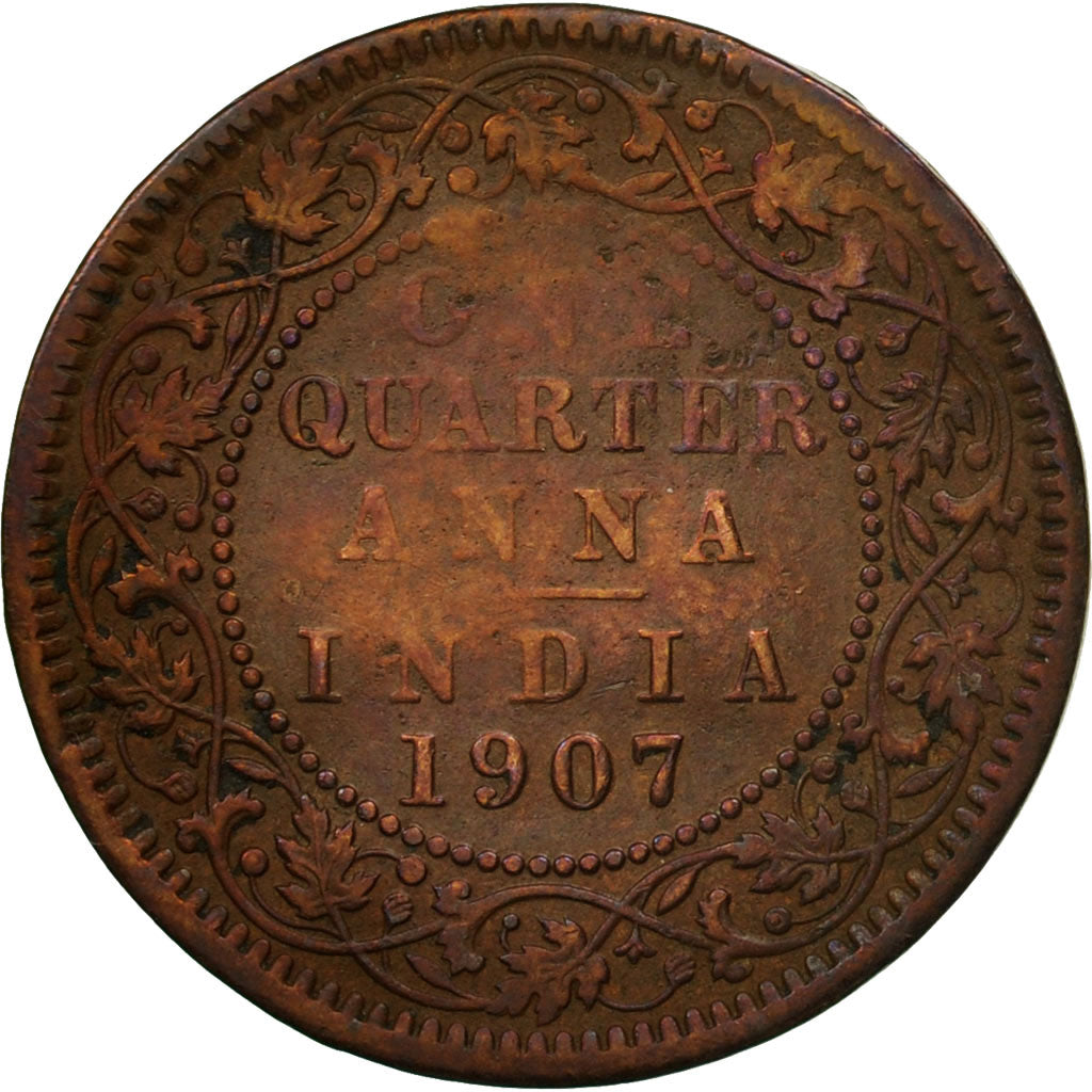 Monnaie, INDIA-BRITISH, Edward VII, 1/4 Anna, 1907, Calcutta, TTB, Bronze