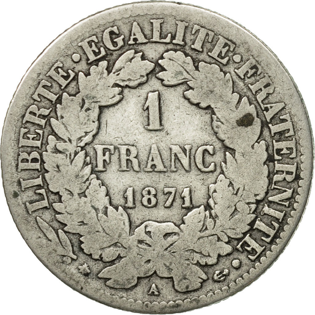 Munten, Frankrijk, Cérès, Franc, 1871, Paris, FR+, Zilver, KM:822.1