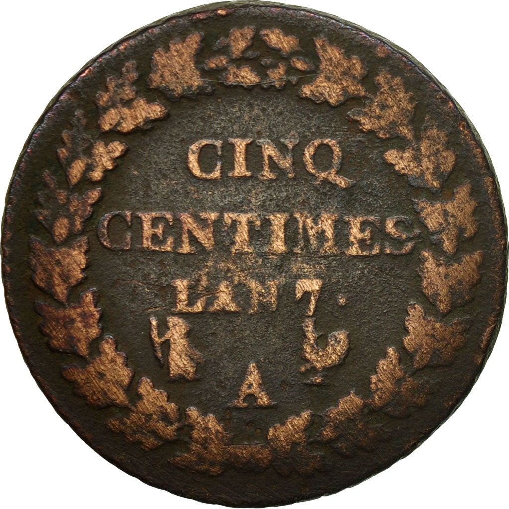 Moneta, Francia, Dupré, 5 Centimes, 1798, Paris, MB+, Bronzo, KM:640.1