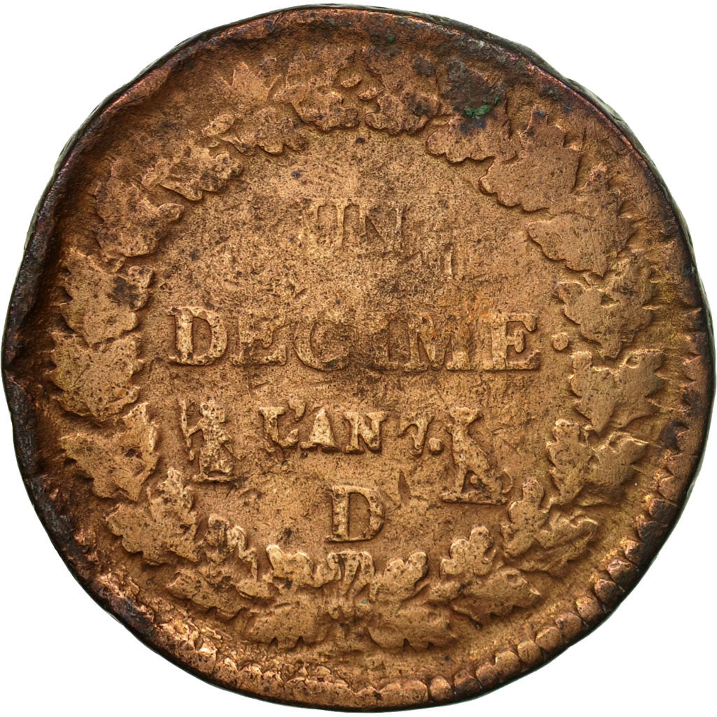 Moneta, Francja, Dupré, Decime, 1798, Lyon - Lugdunum, VF(20-25), Bronze