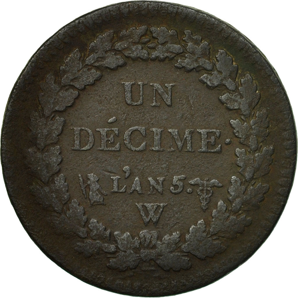 Moneta, Francja, Dupré, Decime, 1796, Lille, VF(20-25), Bronze, KM:644.11