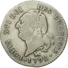 Moneda, Francia, 30 sols françois, 30 Sols, 1792, Paris, BC+, Plata, KM:606.1