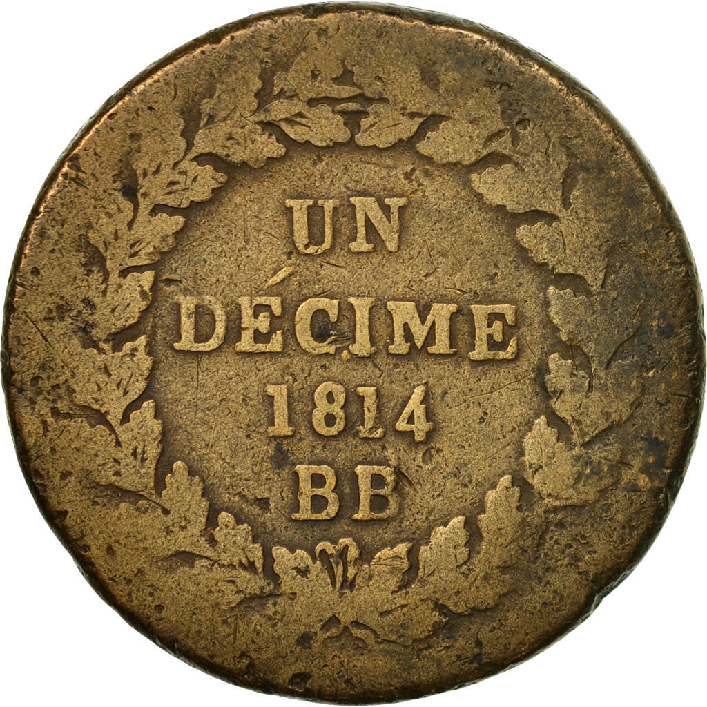 Coin, France, Napoléon I, Decime, 1814, Strasbourg, VF(20-25), Bronze, KM:700