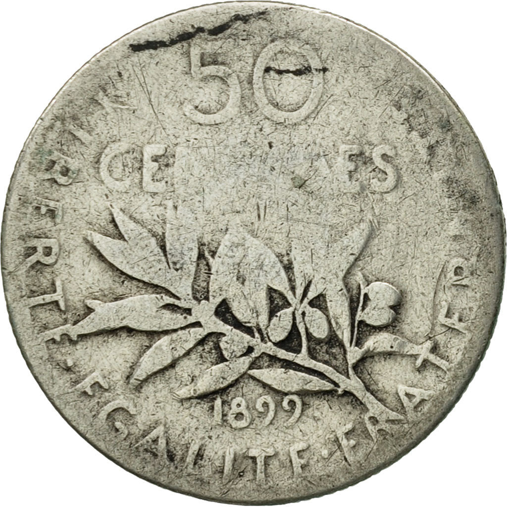 Moneta, Francja, Semeuse, 50 Centimes, 1899, Paris, VF(20-25), Srebro, KM:854