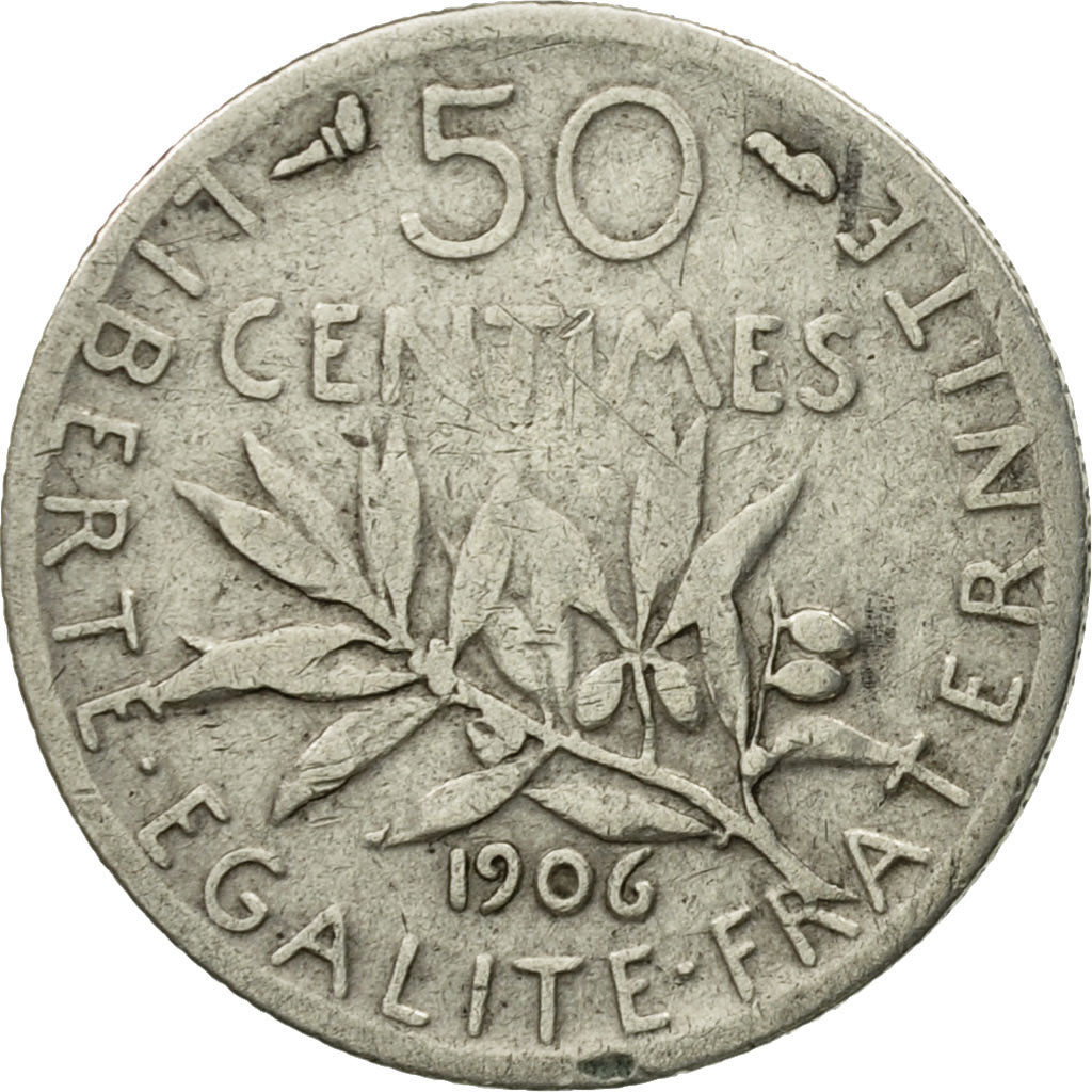 Monnaie, France, Semeuse, 50 Centimes, 1906, Paris, TB+, Argent, Gadoury:420