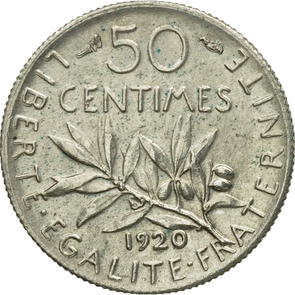 Monnaie, France, Semeuse, 50 Centimes, 1920, Paris, TTB, Argent, Gadoury:420