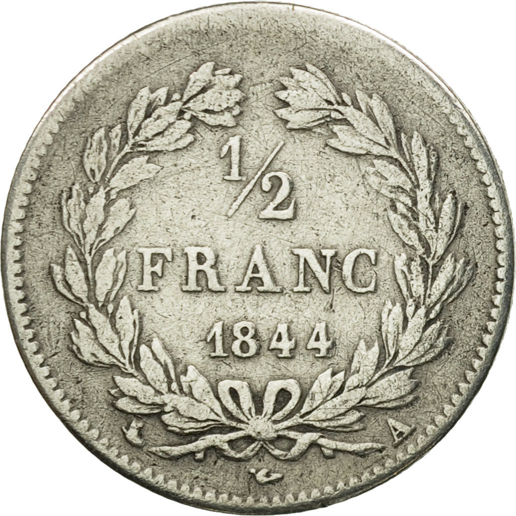 Moneta, Francja, Louis-Philippe, 1/2 Franc, 1844, Paris, VF(20-25), Srebro
