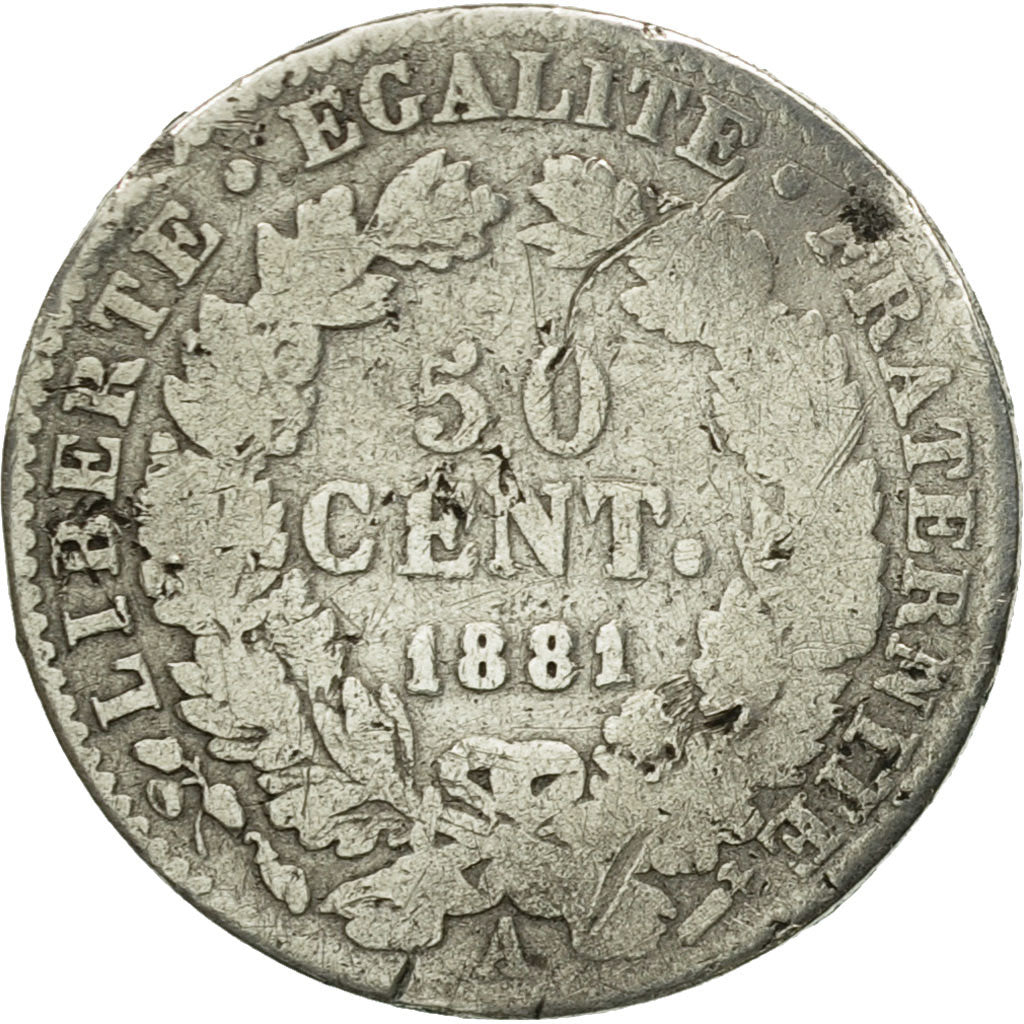 Monnaie, France, Cérès, 50 Centimes, 1881, Paris, TB, Argent, Gadoury:419a
