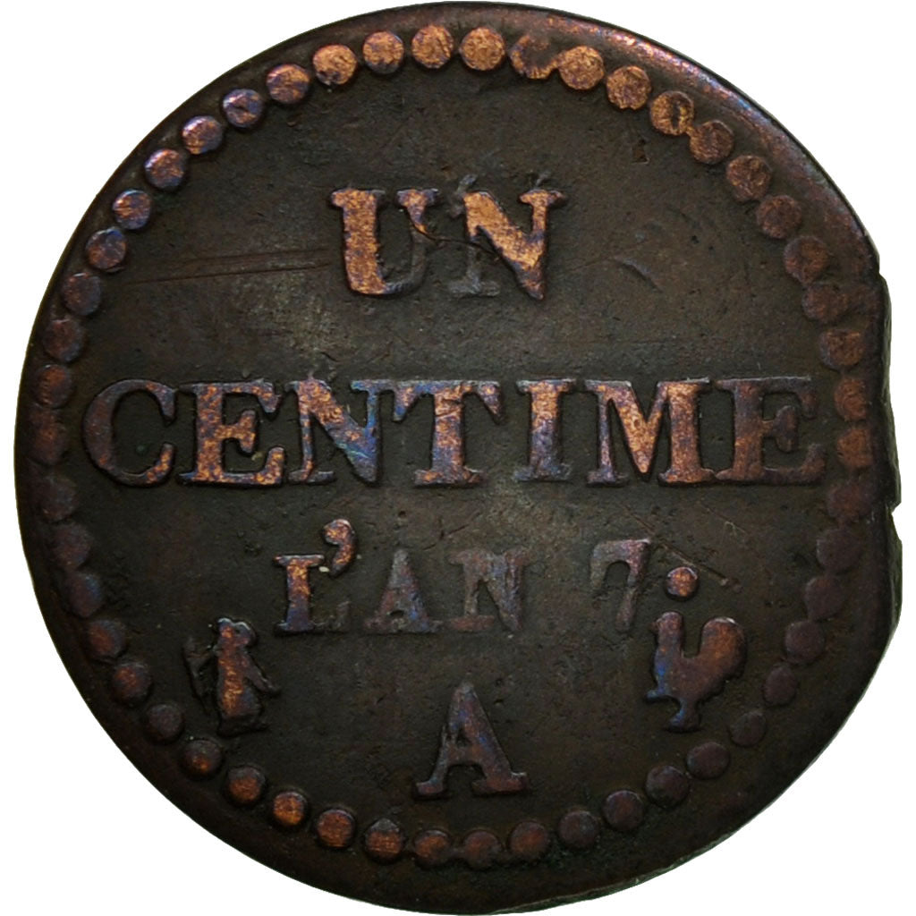 Coin, France, Dupré, Centime, AN 7, Paris, VF(20-25), Bronze, KM:646