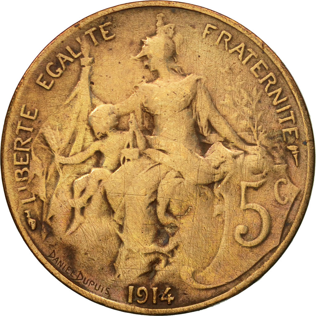 Moneda, Francia, Dupuis, 5 Centimes, 1914, Paris, BC+, Bronce, KM:842