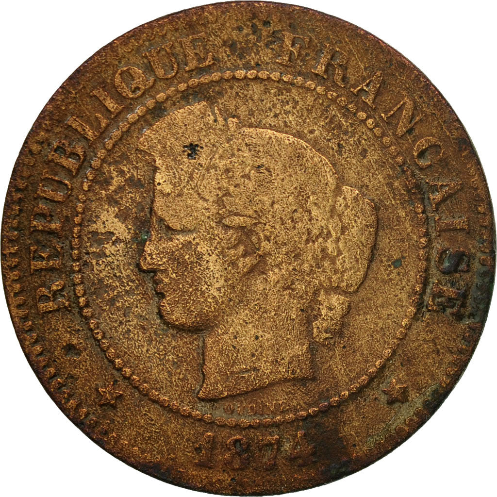 Moneta, Francia, Cérès, 5 Centimes, 1874, Paris, MB, Bronzo, KM:821.1