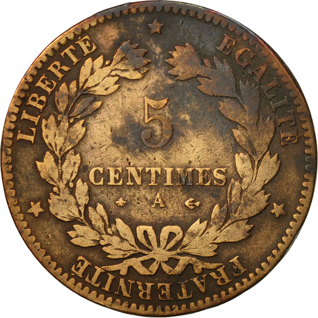 Moneta, Francia, Cérès, 5 Centimes, 1879, Paris, MB, Bronzo, KM:821.1