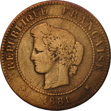 Münze, Frankreich, Cérès, 5 Centimes, 1881, Paris, S+, Bronze, KM:821.1