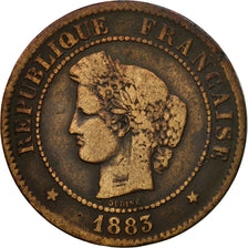 Moneta, Francia, Cérès, 5 Centimes, 1883, Paris, MB+, Bronzo, KM:821.1