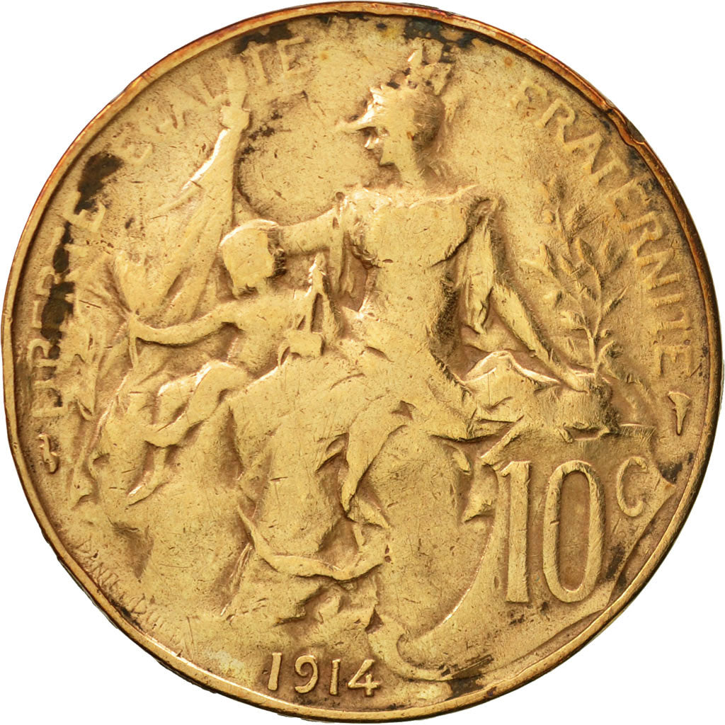Munten, Frankrijk, Dupuis, 10 Centimes, 1914, Paris, FR+, Bronze, KM:843