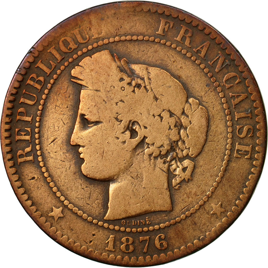 Monnaie, France, Cérès, 10 Centimes, 1876, Paris, TB, Bronze, Gadoury:265a
