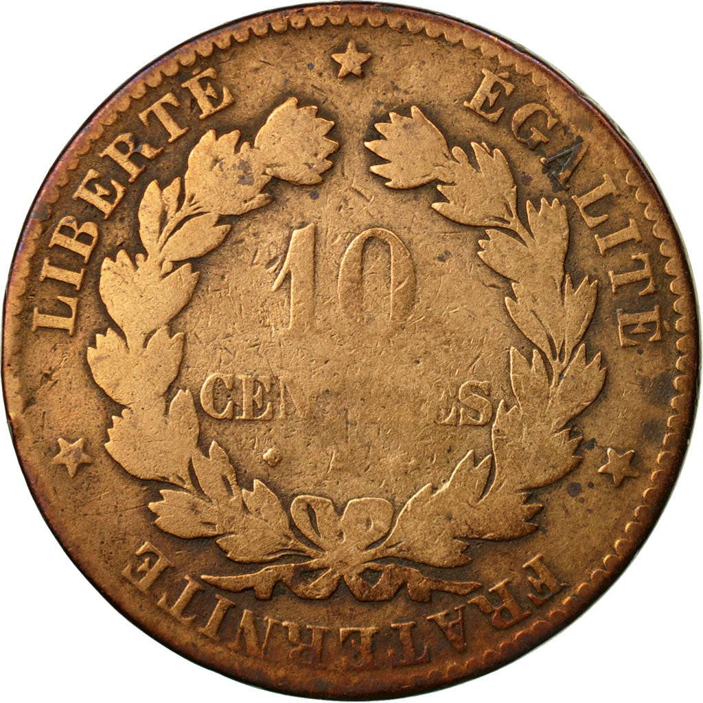Monnaie, France, Cérès, 10 Centimes, 1876, Paris, TB, Bronze, Gadoury:265a