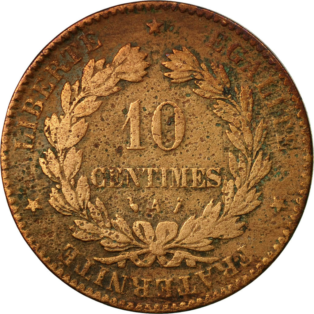 Moneta, Francia, Cérès, 10 Centimes, 1886, Paris, MB, Bronzo, KM:815.1
