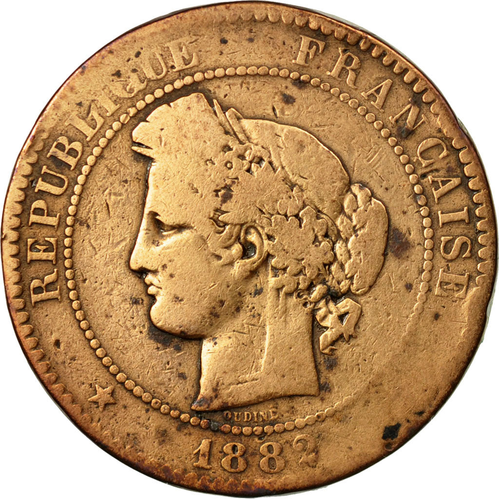Monnaie, France, Cérès, 10 Centimes, 1882, Paris, TB, Bronze, Gadoury:265a