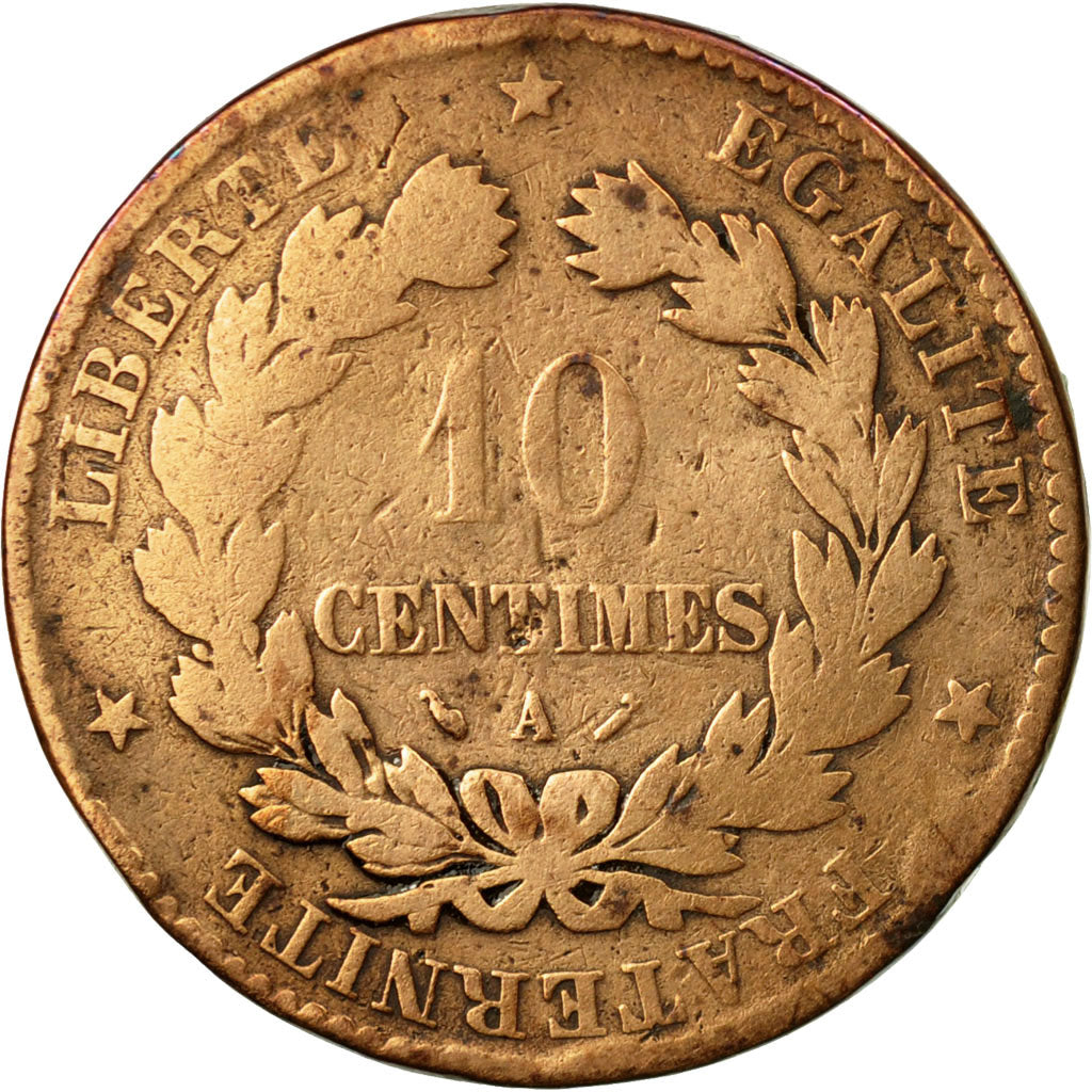 Monnaie, France, Cérès, 10 Centimes, 1882, Paris, TB, Bronze, Gadoury:265a