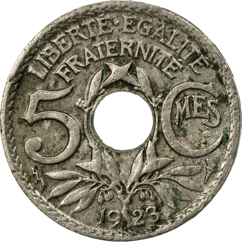 Moneda, Francia, Lindauer, 5 Centimes, 1923, Poissy, BC+, Cobre - níquel