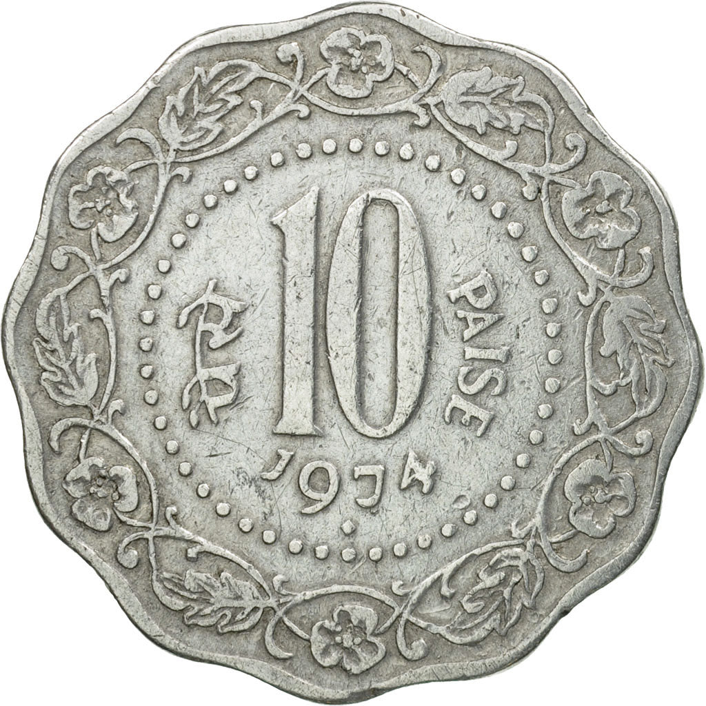 Coin, INDIA-REPUBLIC, 10 Paise, 1974, VF(30-35), Aluminum, KM:27.1