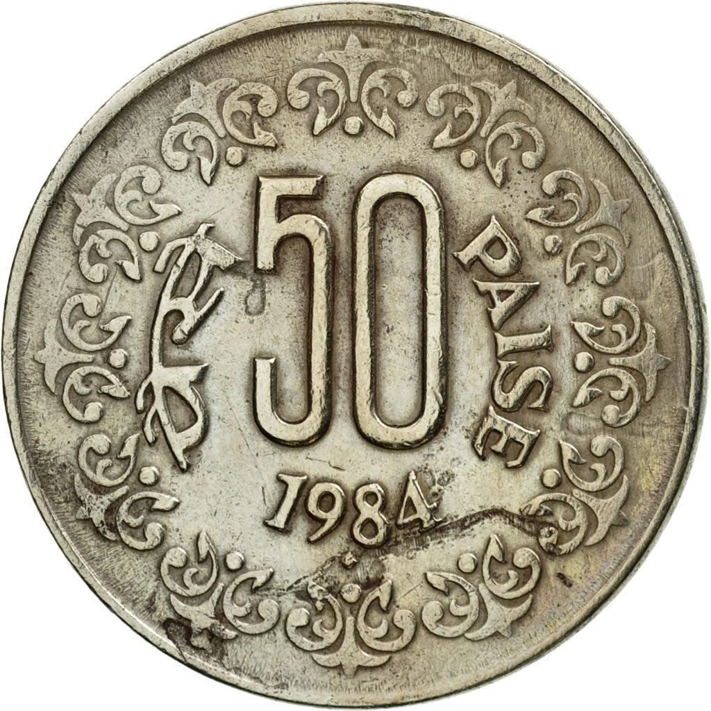Coin, INDIA-REPUBLIC, 50 Paise, 1984, VF(30-35), Copper-nickel, KM:65