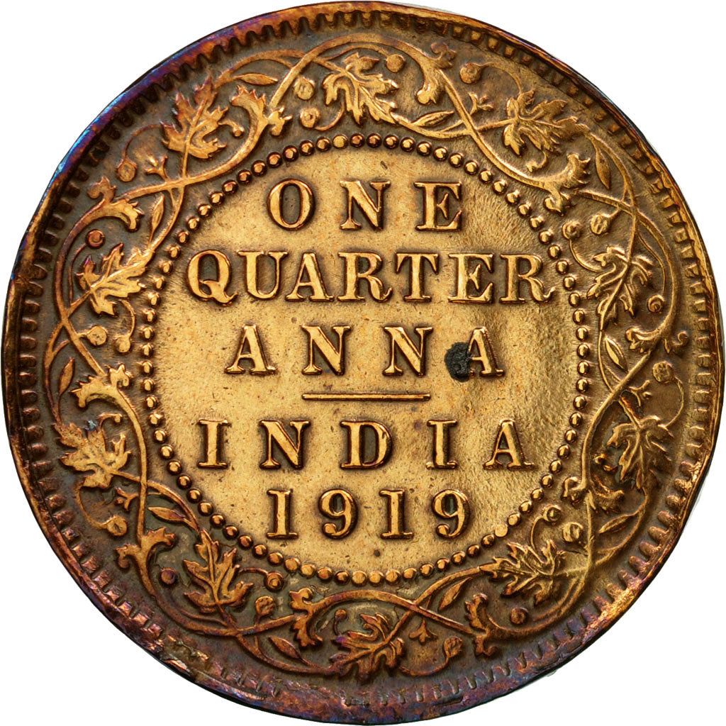 Monnaie, INDIA-BRITISH, George V, 1/4 Anna, 1919, TB+, Bronze, KM:512