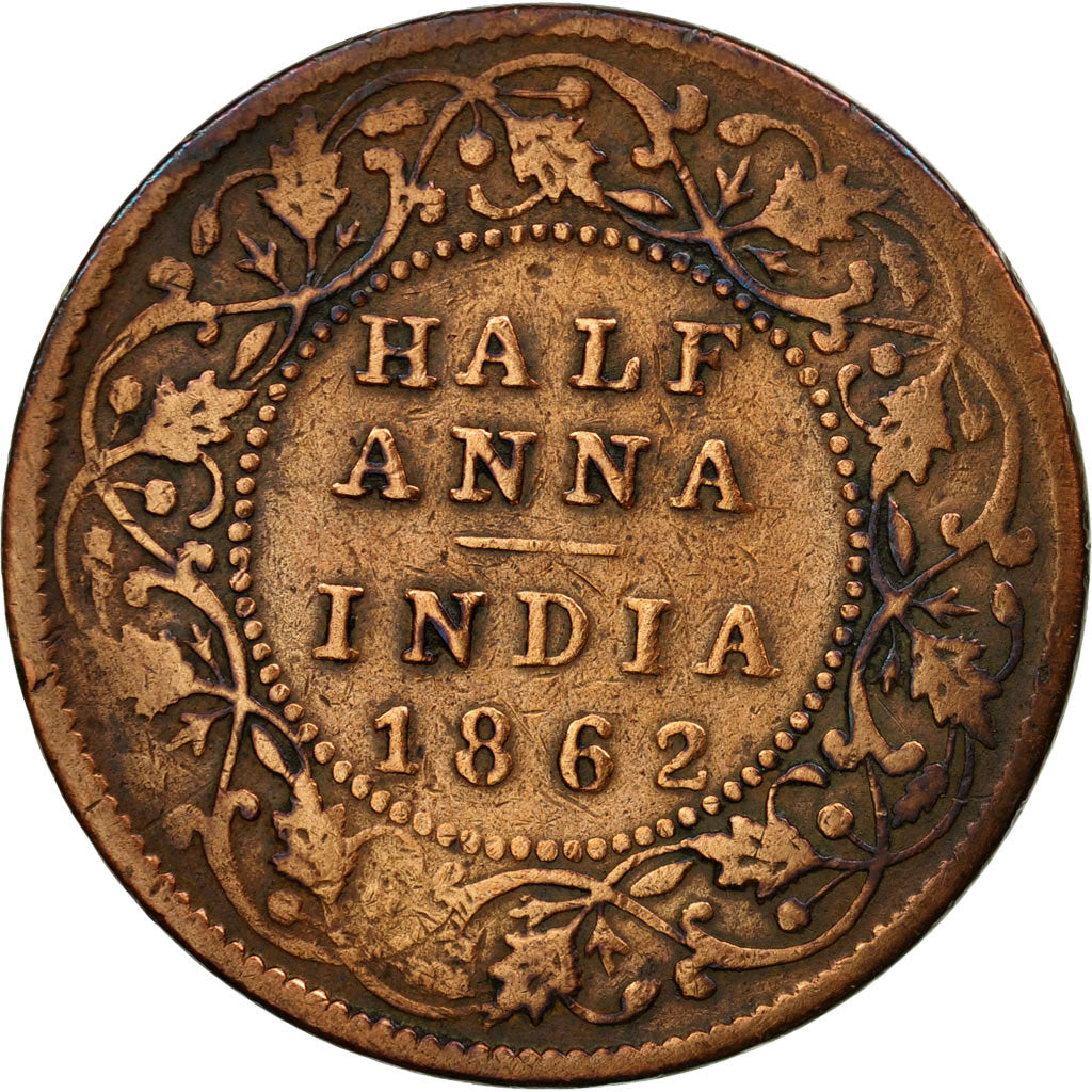 Coin, INDIA-BRITISH, Victoria, 1/2 Anna, 1862, VF(20-25), Copper, KM:468