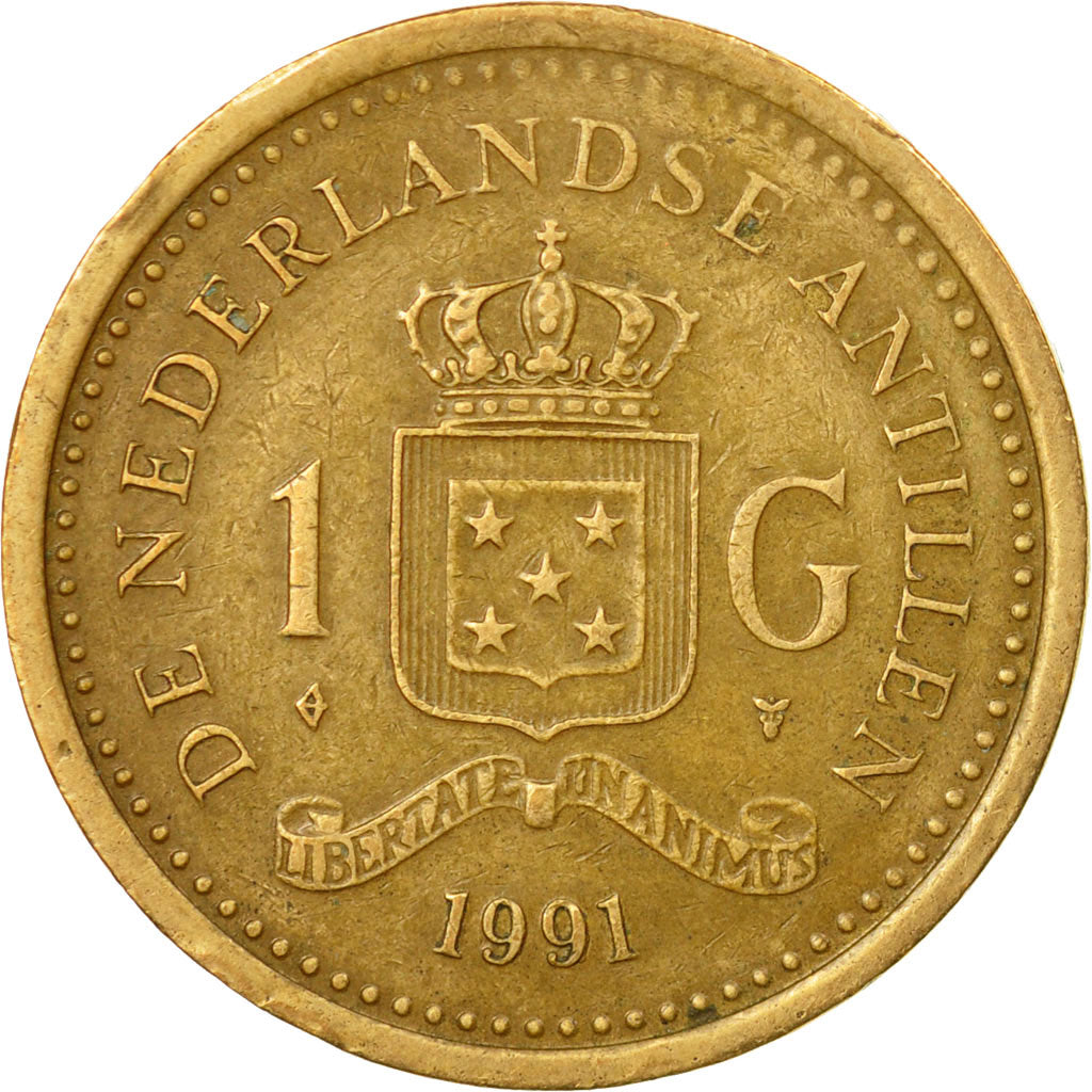 Moneda, Antillas holandesas, Beatrix, Gulden, 1991, BC+, Aureate Steel, KM:37