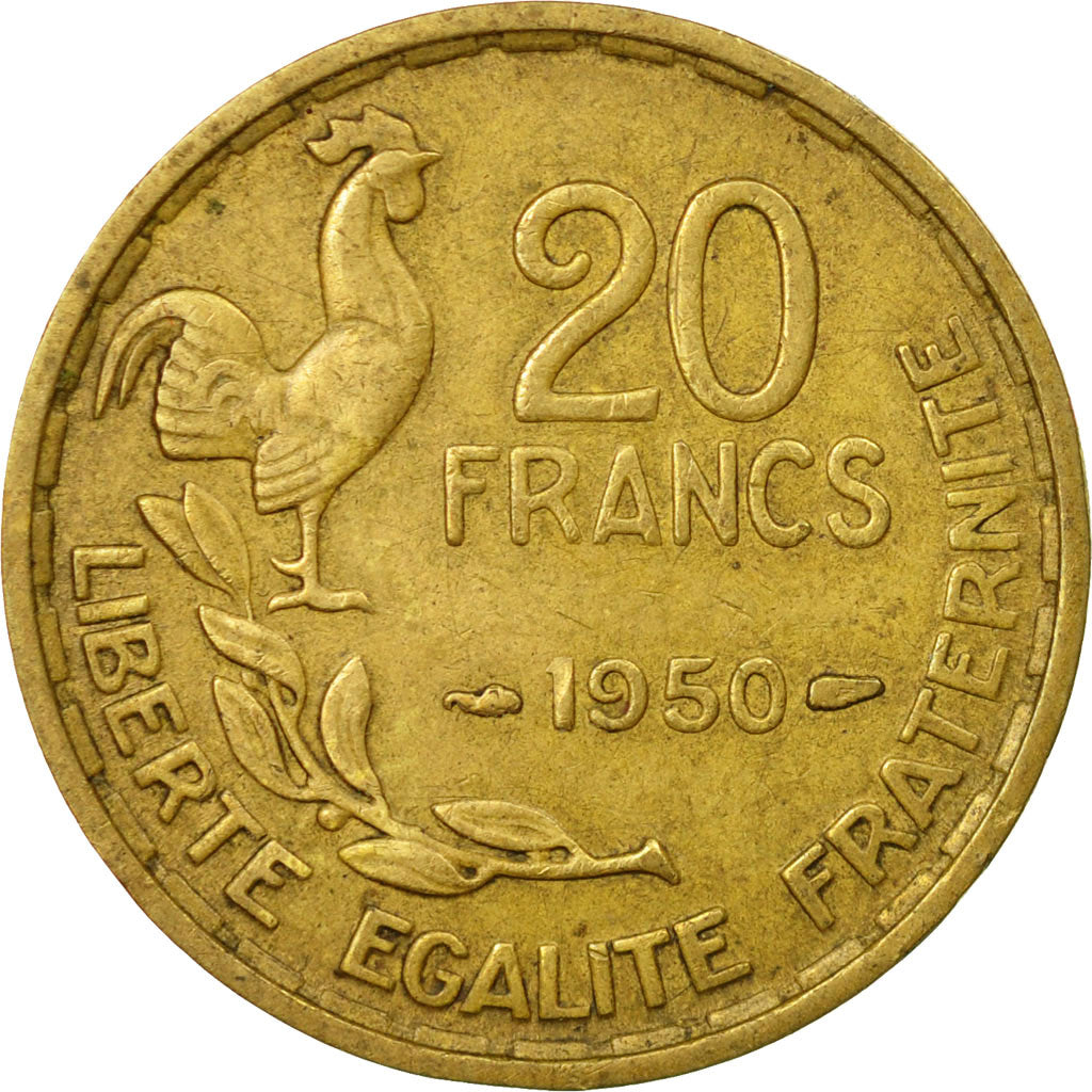 Moneta, Francia, Guiraud, 20 Francs, 1950, Paris, MB+, Alluminio-bronzo