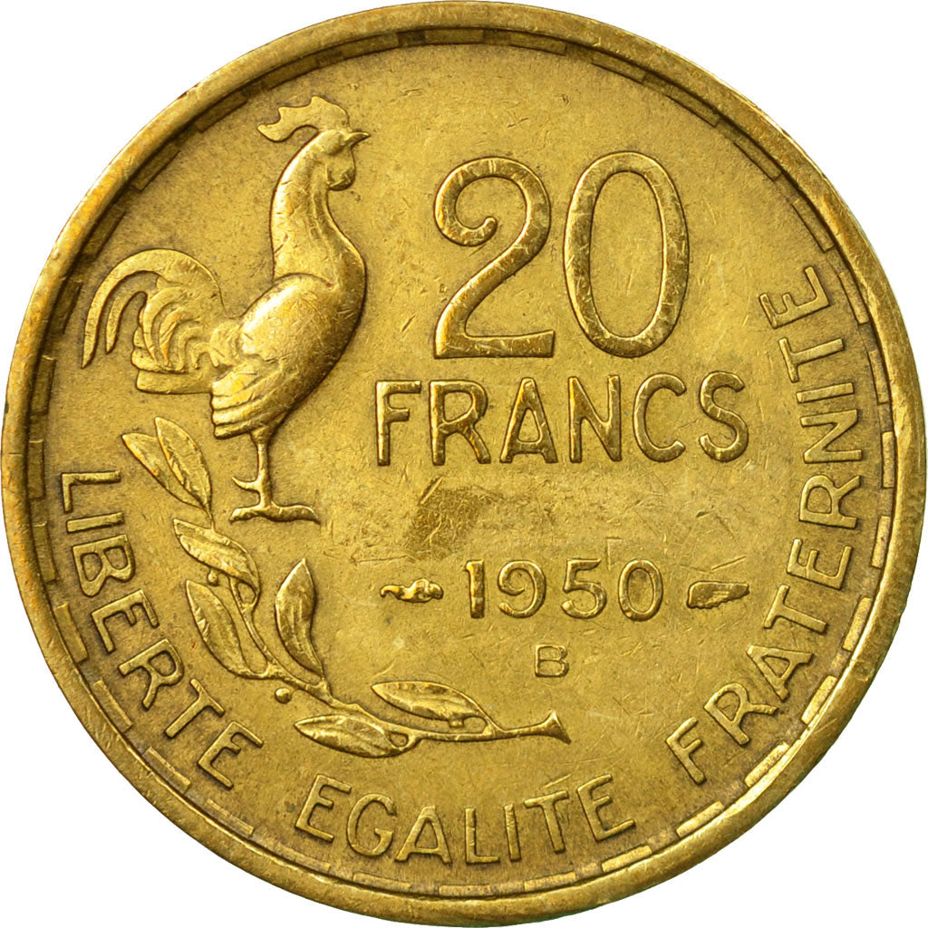 Moneta, Francia, Guiraud, 20 Francs, 1950, Beaumont - Le Roger, MB+