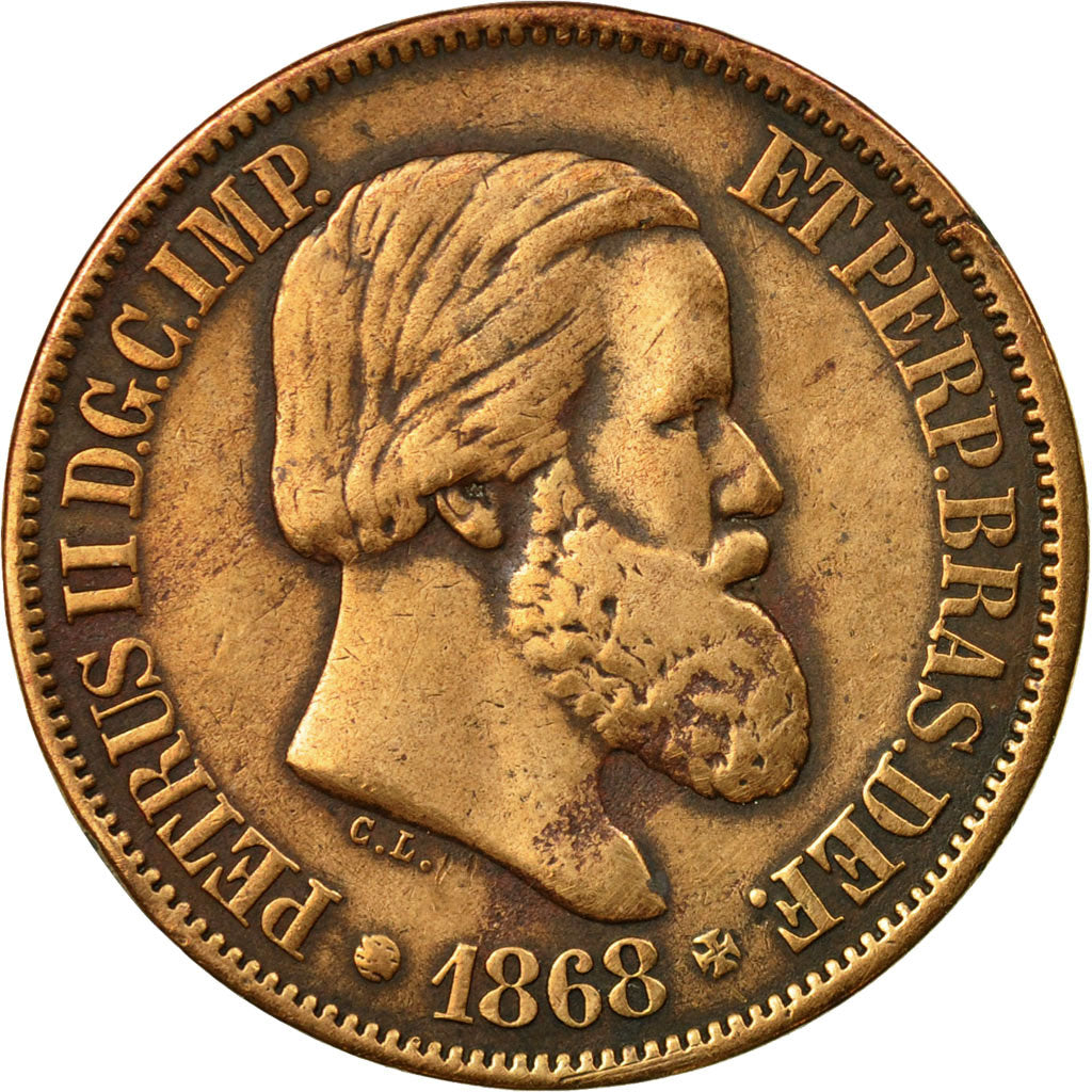 Münze, Brasilien, Pedro II, 20 Reis, 1868, S+, Bronze, KM:474