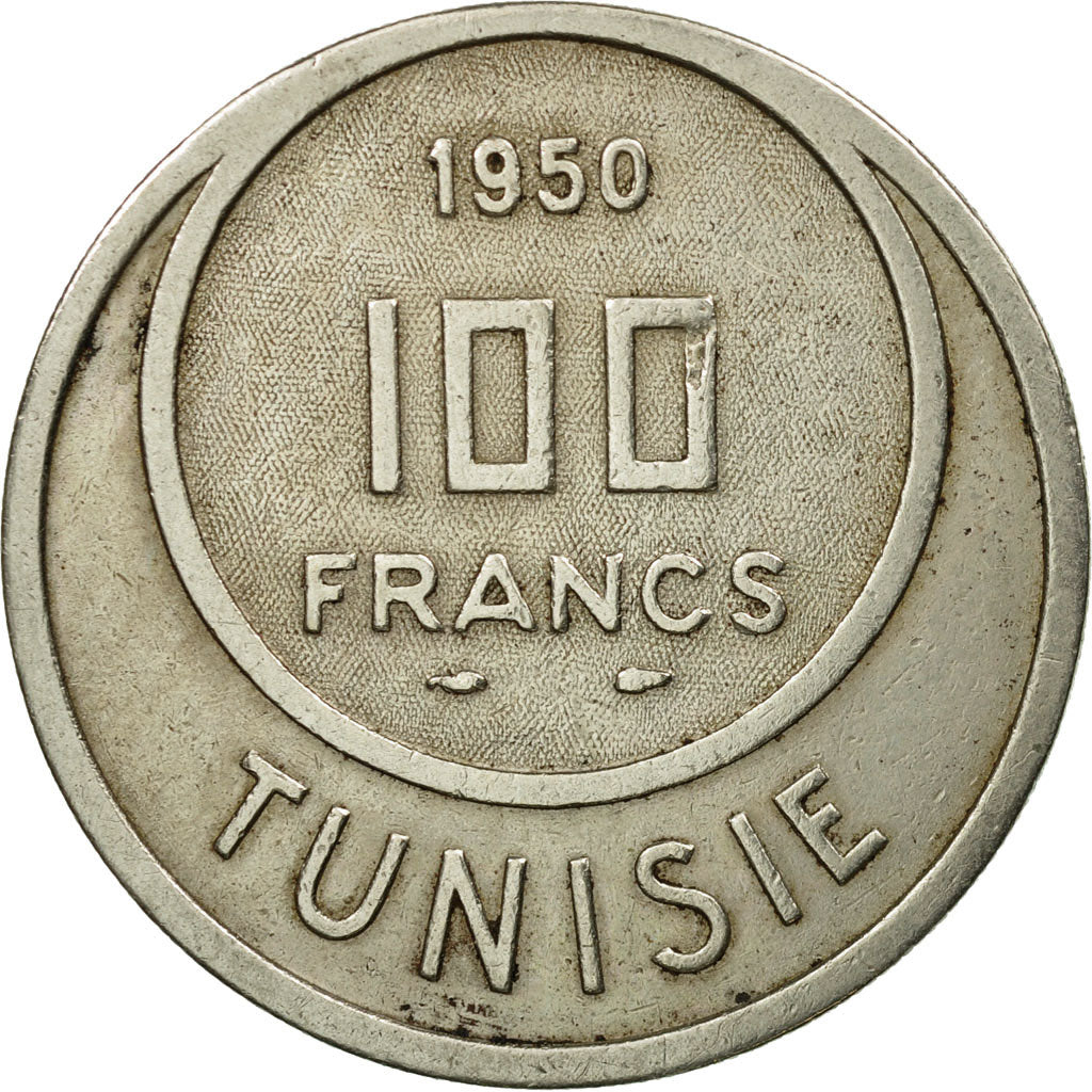 Coin, Tunisia, Muhammad al-Amin Bey, 100 Francs, 1950, Paris, VF(30-35)