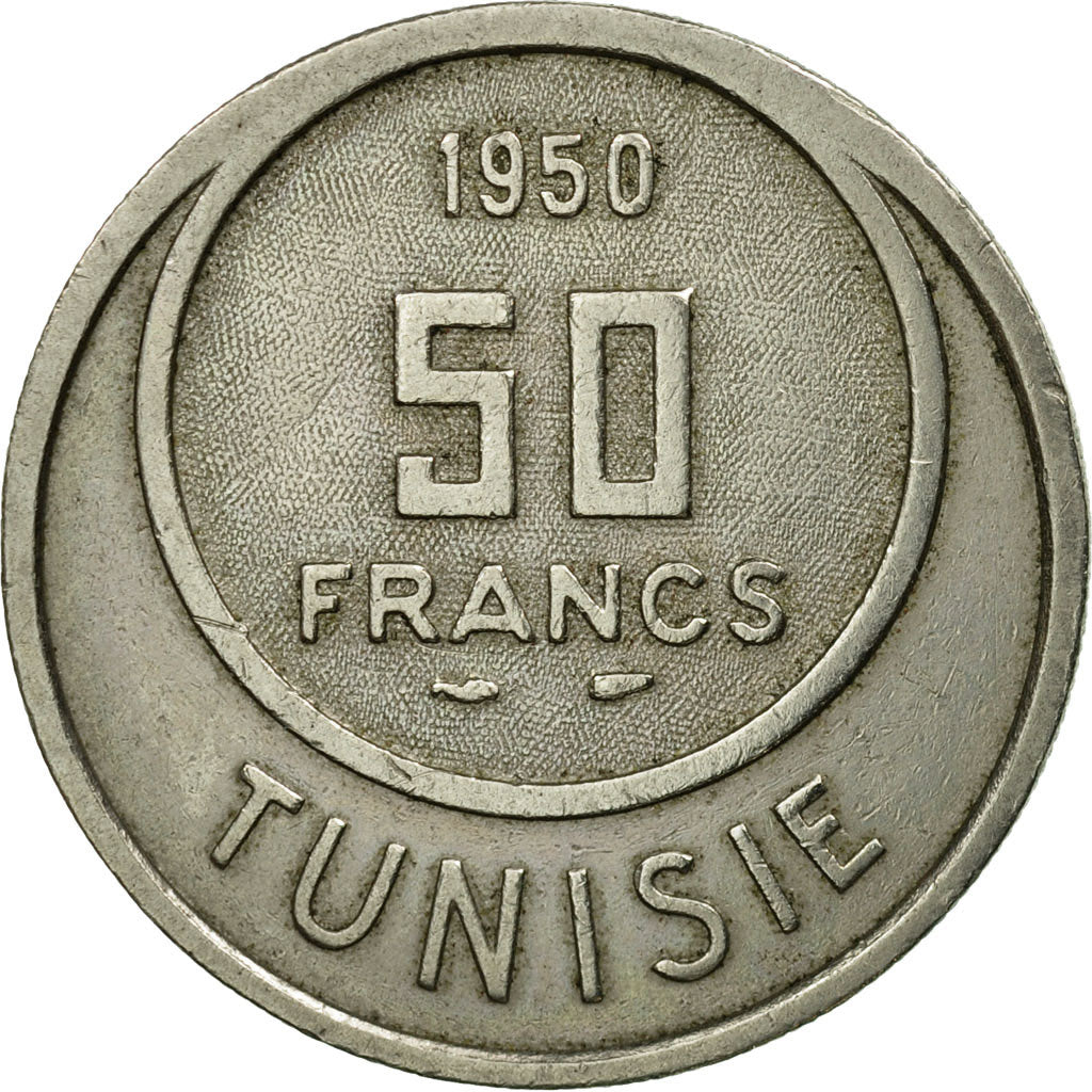 Moneta, Tunisia, Muhammad al-Amin Bey, 50 Francs, 1950, Paris, VF(30-35)